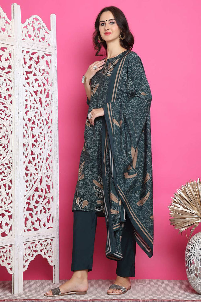 Green Muslin Digital Printed Kurti Pant Set