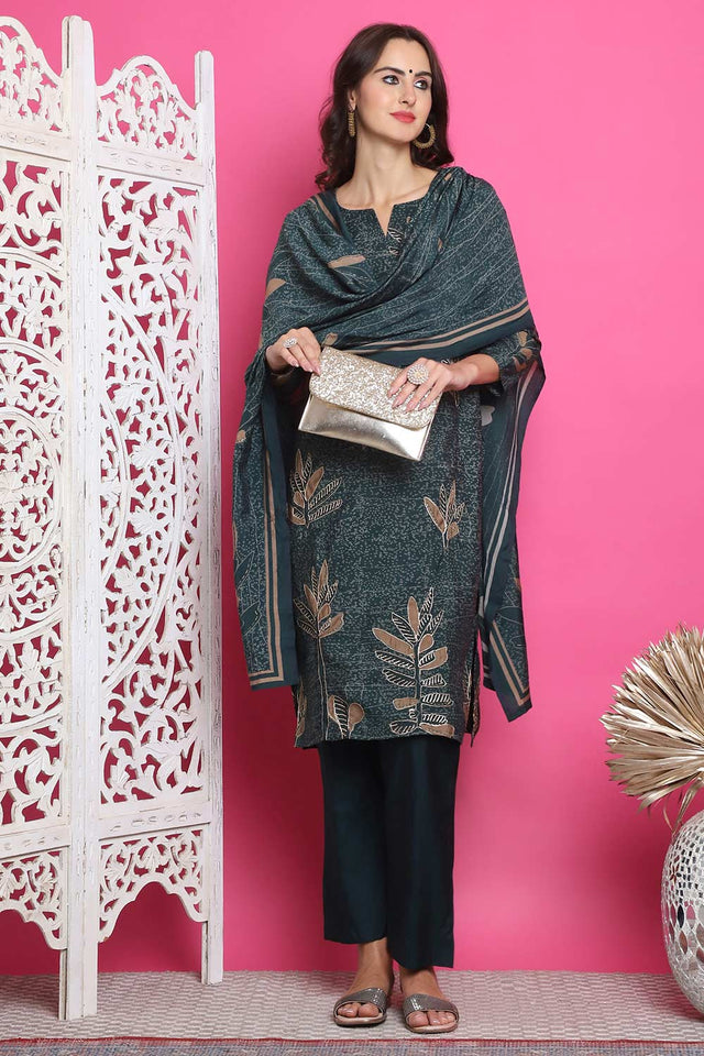 Green Muslin Digital Printed Kurti Pant Set