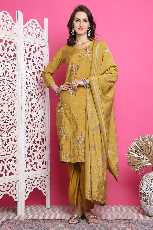 Mustard Muslin Digital Printed Kurti Pant Set
