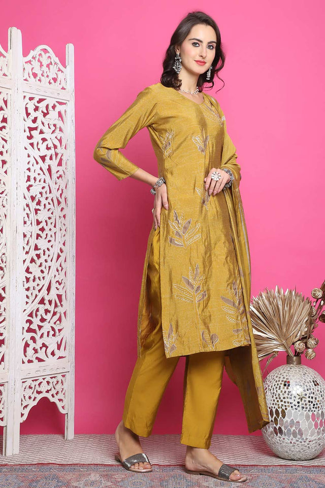 Mustard Muslin Digital Printed Kurti Pant Set
