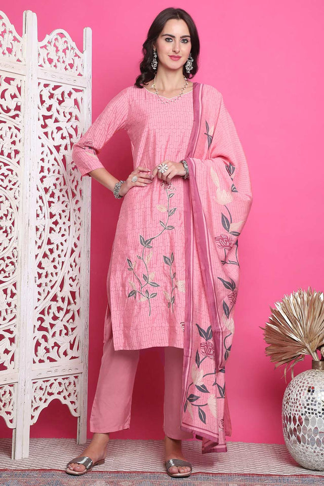 Pink Muslin Digital Printed Kurti Pant Set