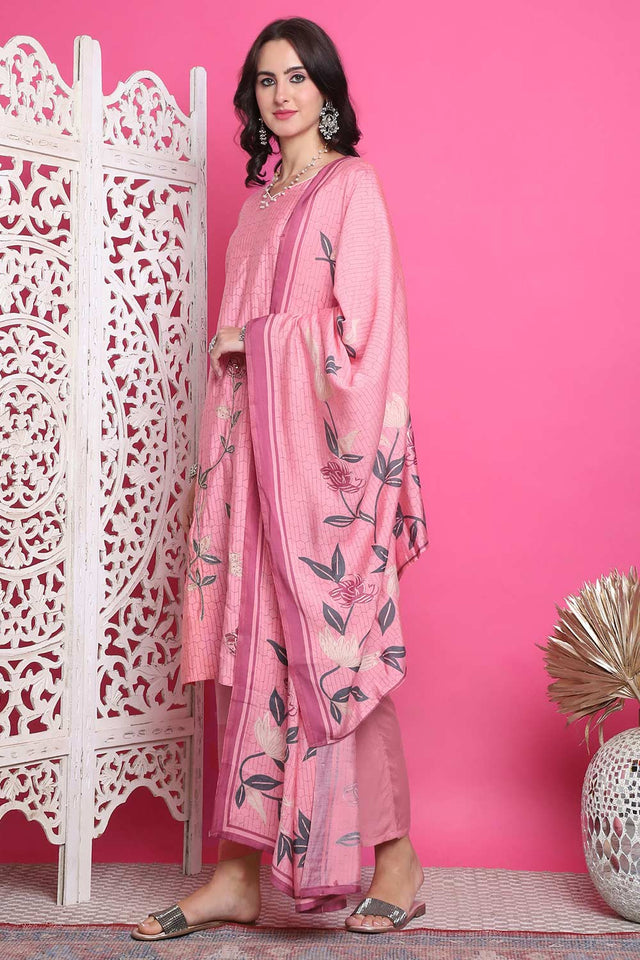 Pink Muslin Digital Printed Kurti Pant Set