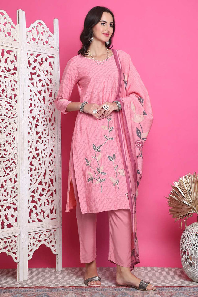 Pink Muslin Digital Printed Kurti Pant Set