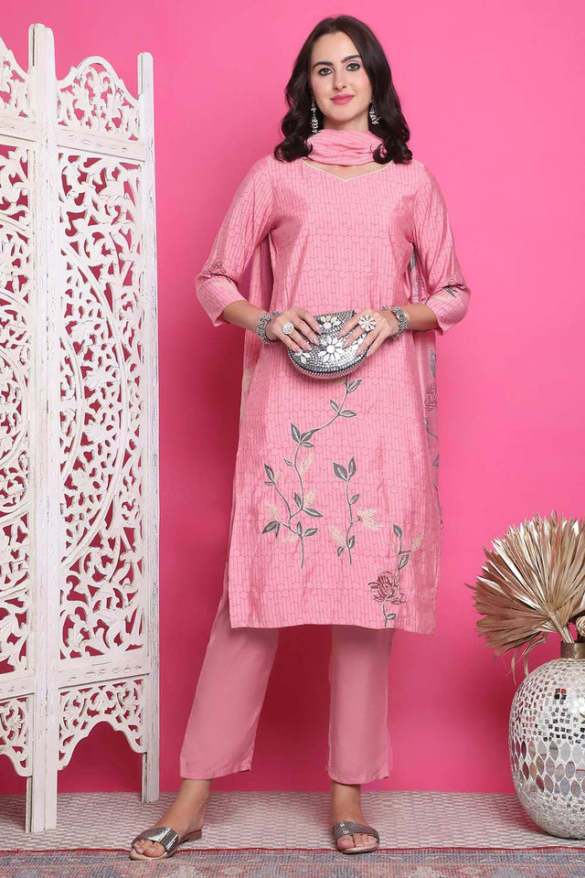 Pink Muslin Digital Printed Kurti Pant Set