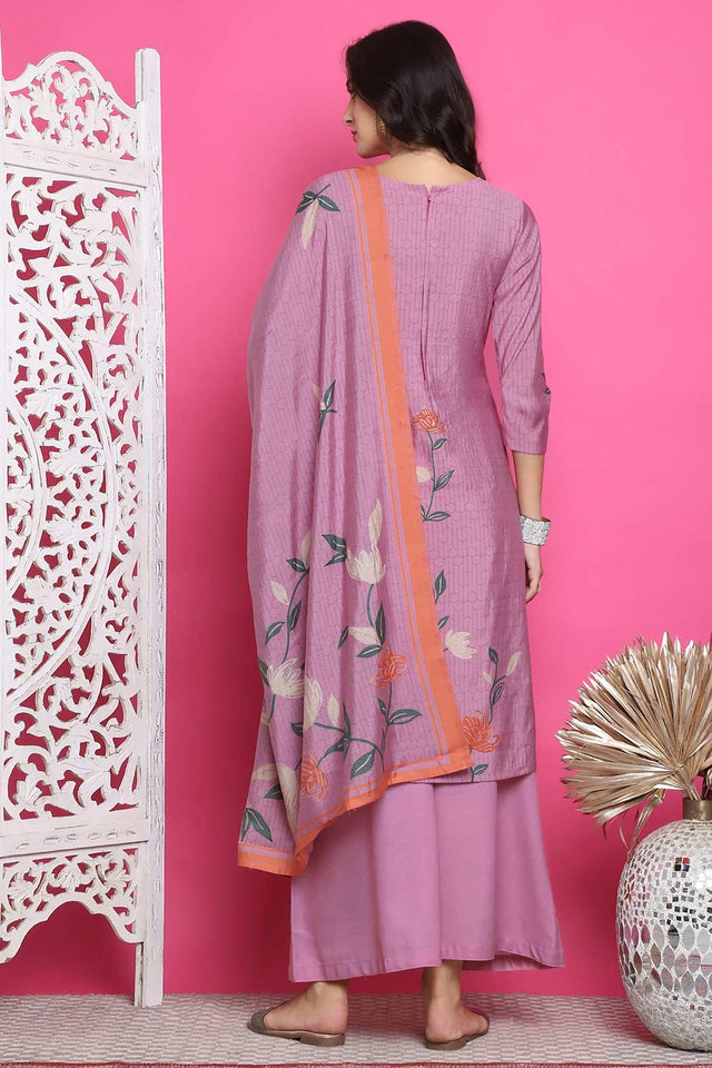 Purple Muslin Digital Printed Kurti Pant Set