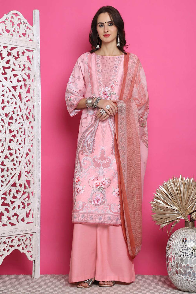 Pink Satin Digital Printed Palazzo Suit Set