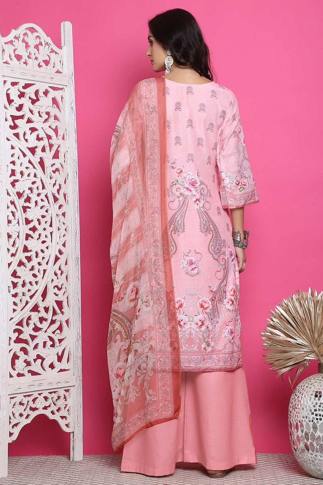 Pink Satin Digital Printed Palazzo Suit Set