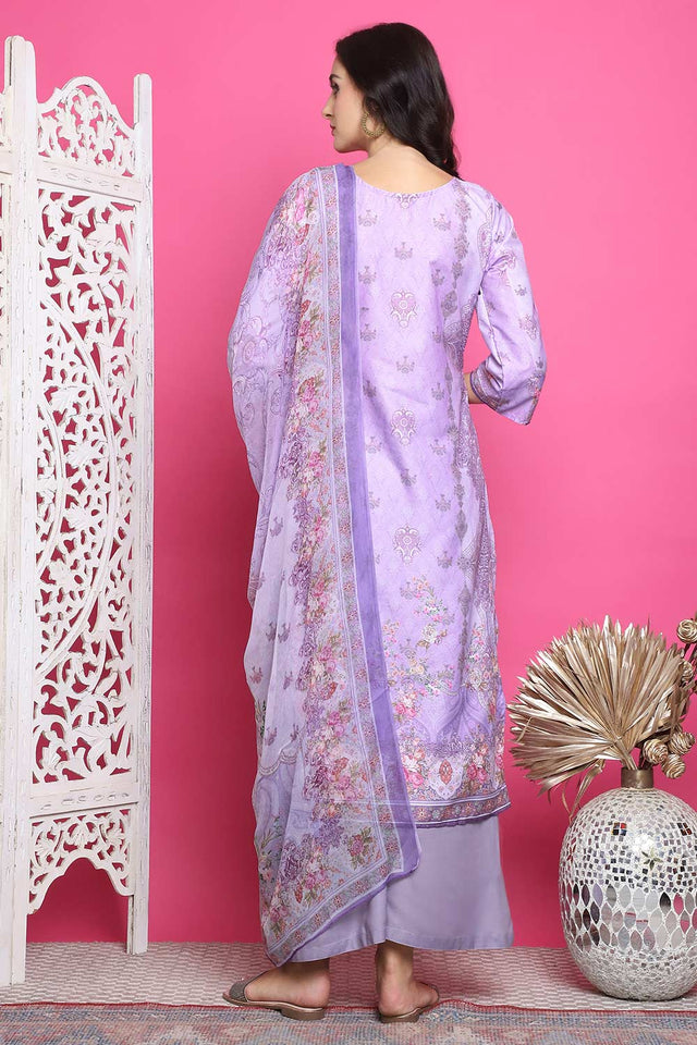 Lavender Satin Digital Printed Palazzo Suit Set