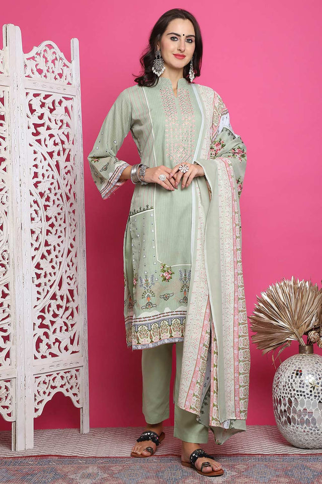 Green Cotton Digital Printed Kurti Pant Set