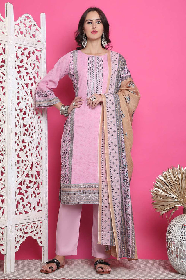 Pink Cotton Digital Printed Kurti Pant Set
