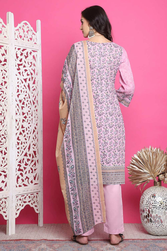 Pink Cotton Digital Printed Kurti Pant Set