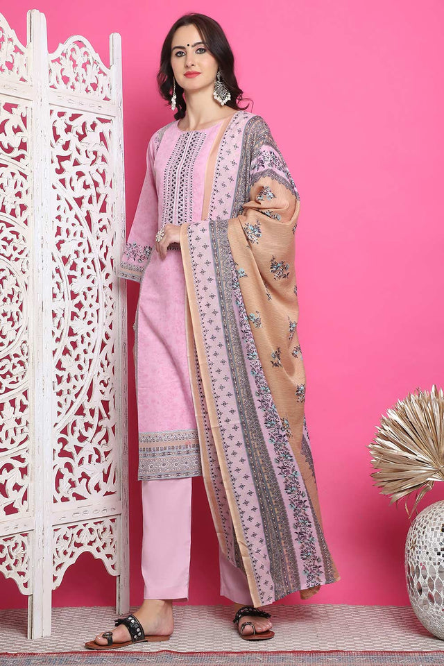 Pink Cotton Digital Printed Kurti Pant Set