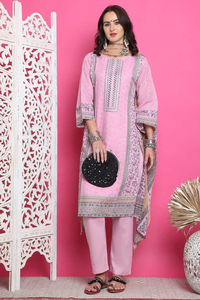 Pink Cotton Digital Printed Kurti Pant Set