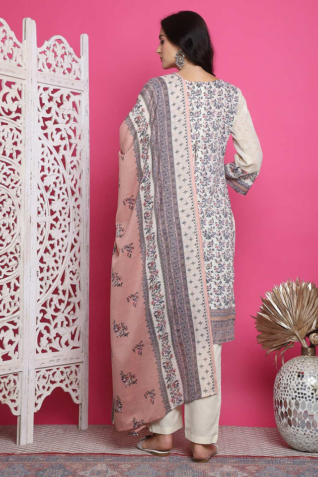 Cream Cotton Digital Printed Kurti Pant Set ('4327)