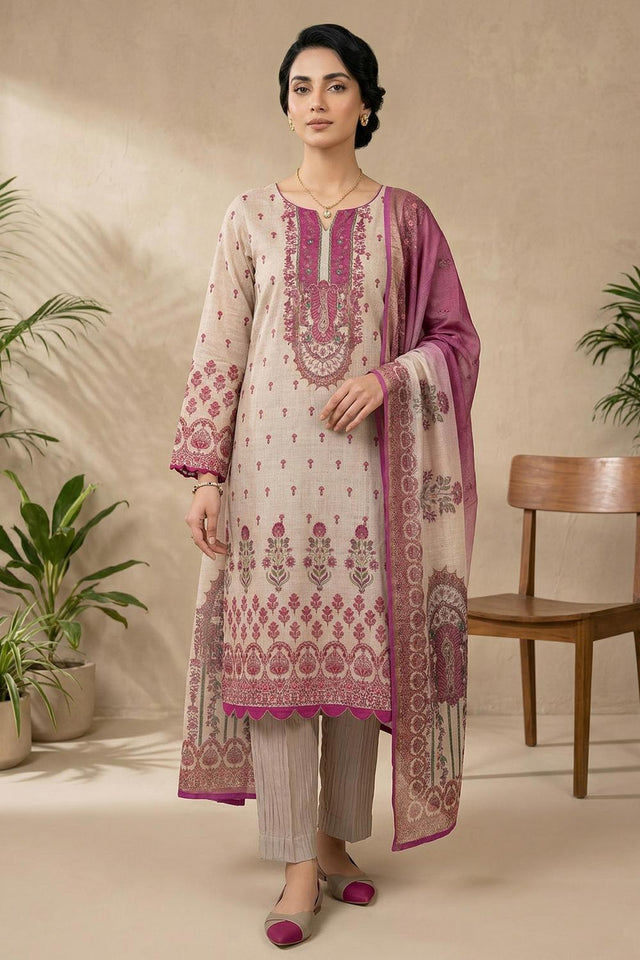 Free Size Stitched Pink Floral Printed Linen Kurti Pant Set (4665)