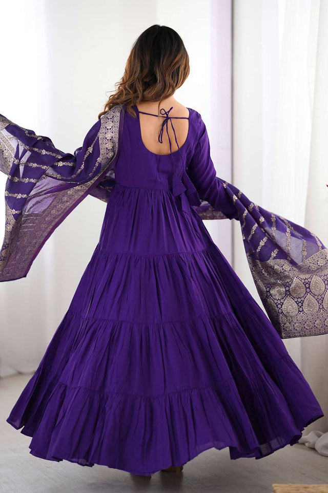 Violet Solid Chanderi Anarkali Suit Set