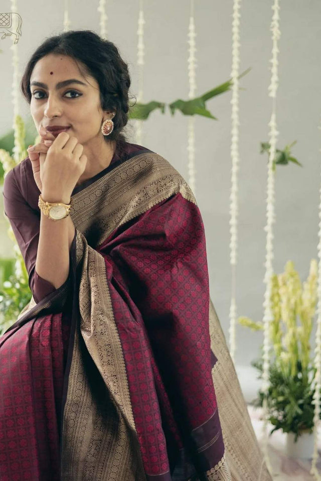 Maroon Banarasi Woven Soft Silk Saree (50103)