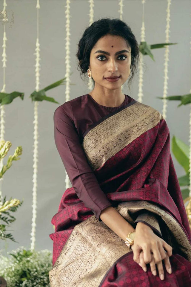 Maroon Banarasi Woven Soft Silk Saree (50103)
