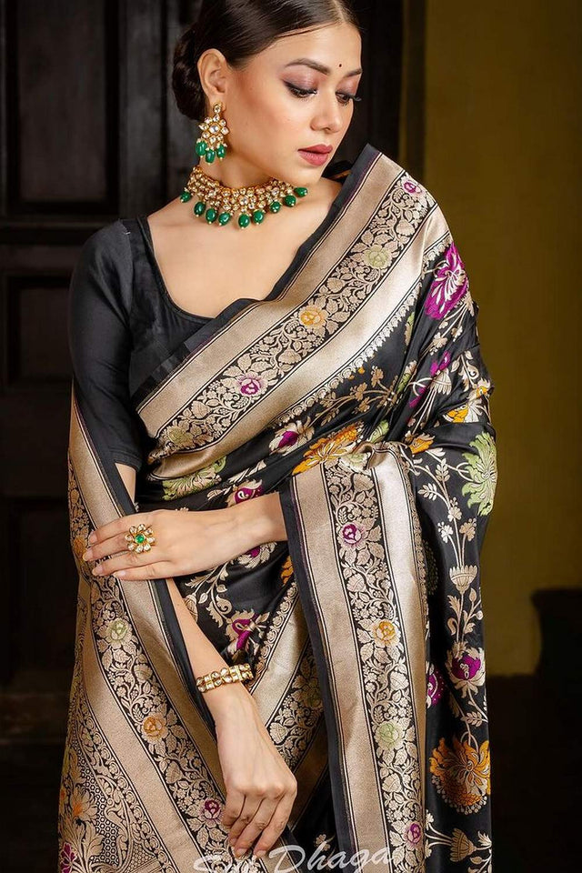 Multi Color Banarasi Woven Soft Silk Saree (50105)