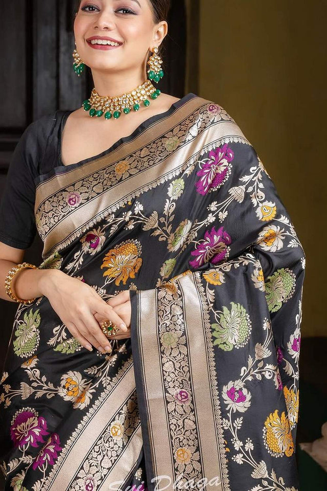 Multi Color Banarasi Woven Soft Silk Saree (50105)