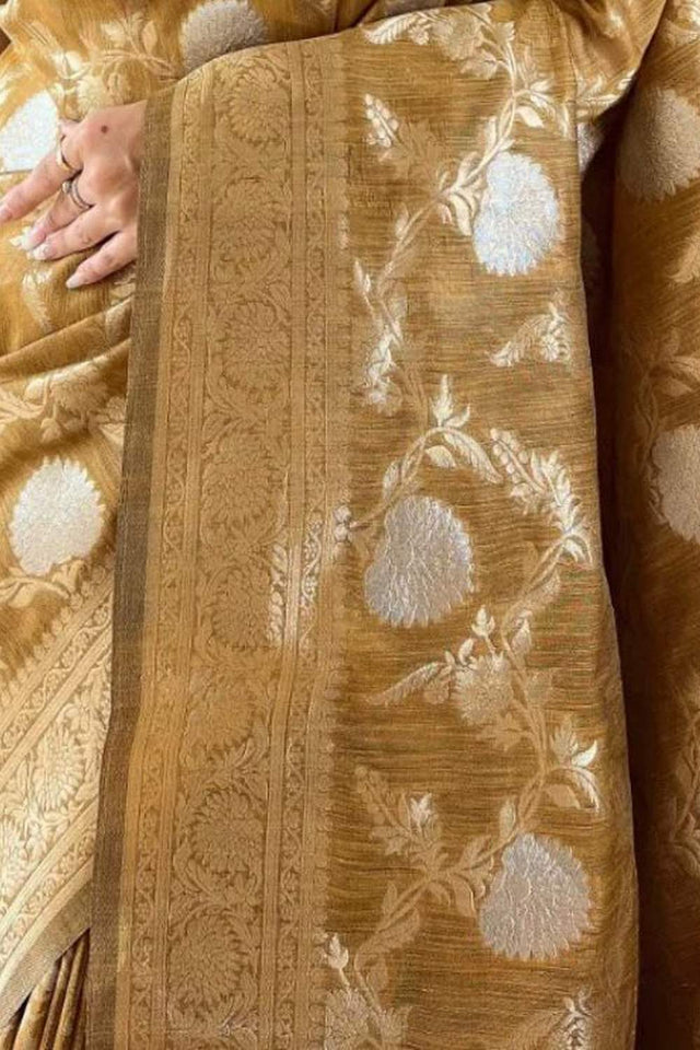 Yellow Banarasi Woven Soft Silk Saree (50107_7)