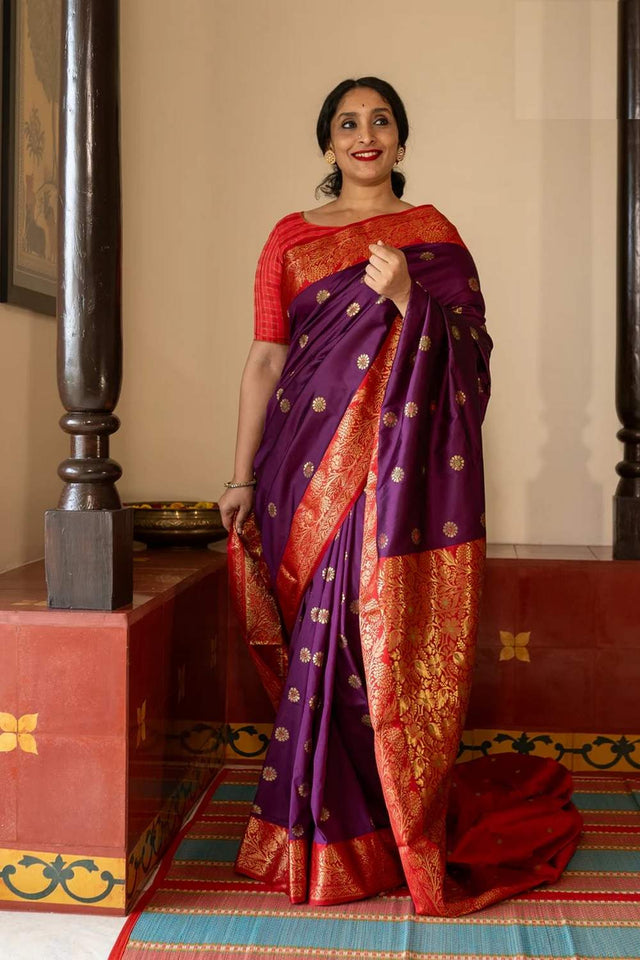 Purple Banarasi Woven Soft Silk Saree (50117_2)