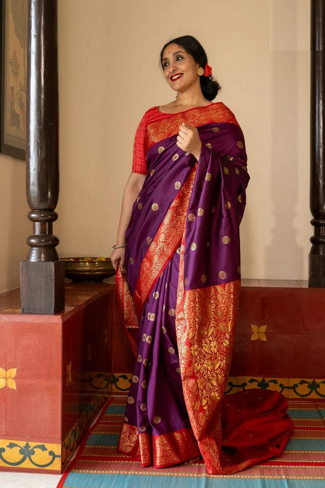 Purple Banarasi Woven Soft Silk Saree (50117_2)