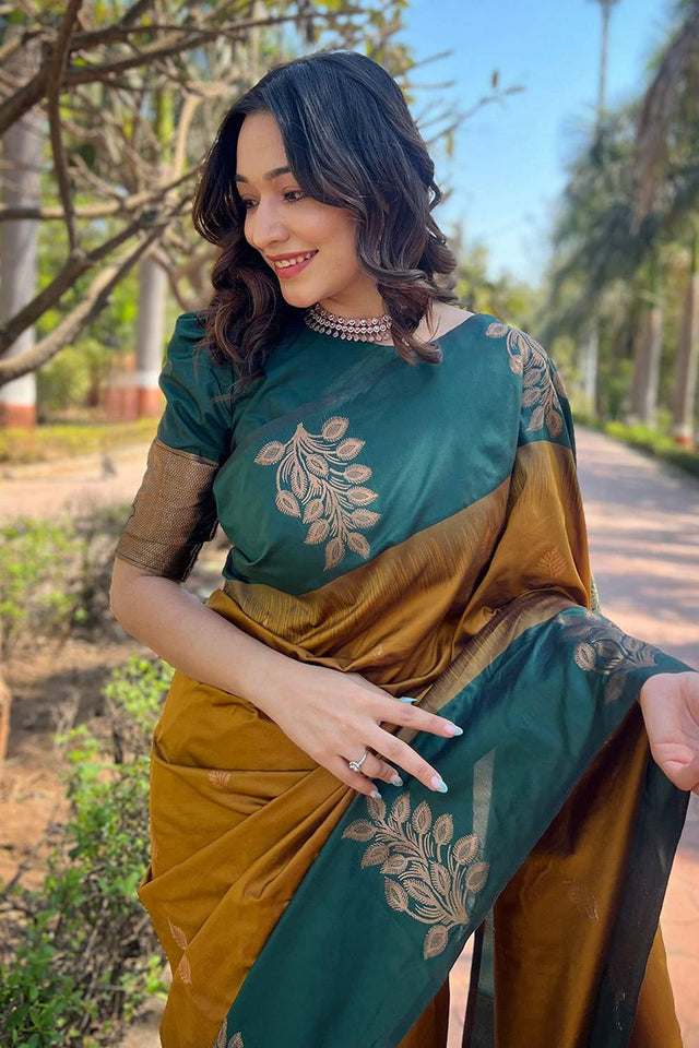 Mustard Banarasi Woven Soft Silk Saree (50130_3)