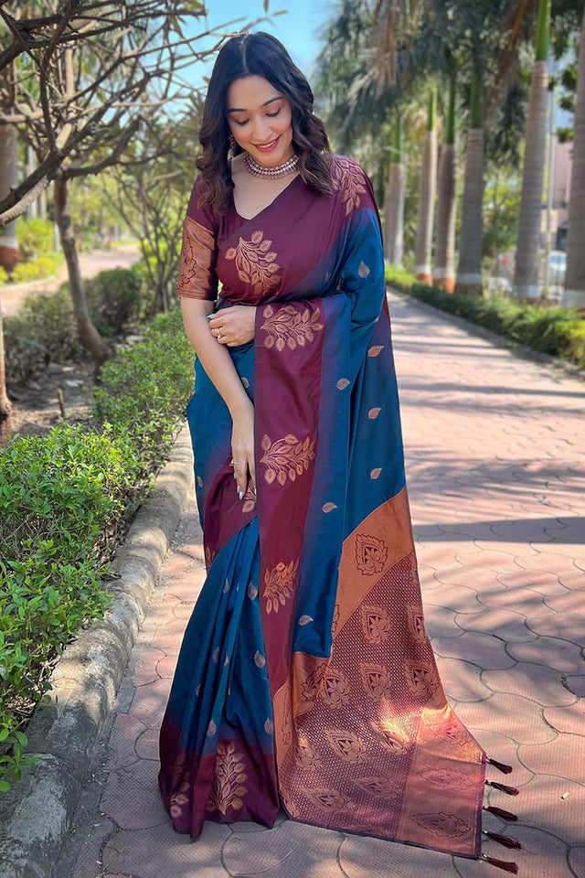 Maroon Banarasi Woven Soft Silk Saree (50130_5)