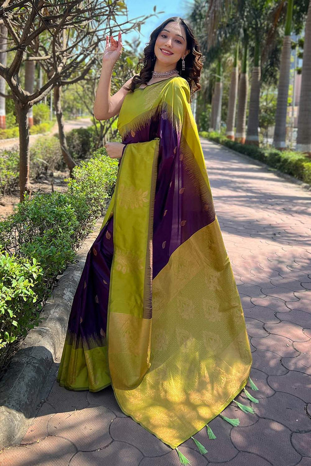 Wine Banarasi Woven Soft Silk Saree (50130_4)