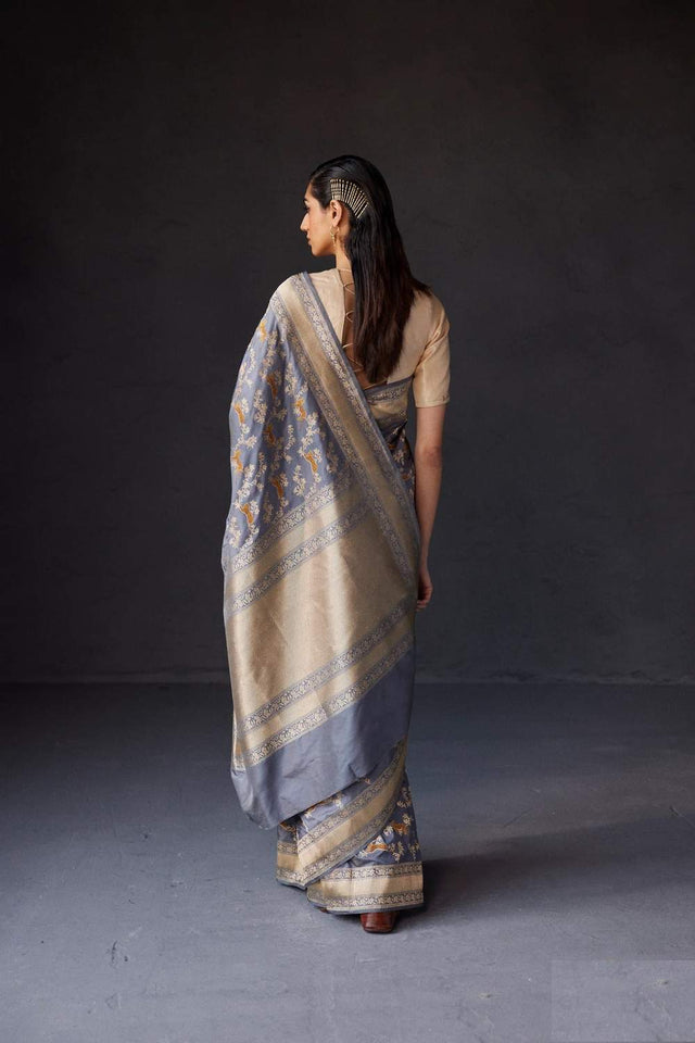 Grey Banarasi Woven Soft Silk Saree (50133_Grey)