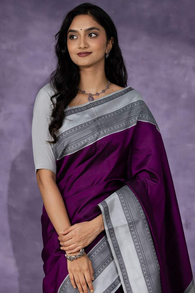 Purple Banarasi Woven Soft Silk Saree (50140)