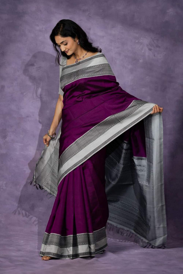 Purple Banarasi Woven Soft Silk Saree (50140)