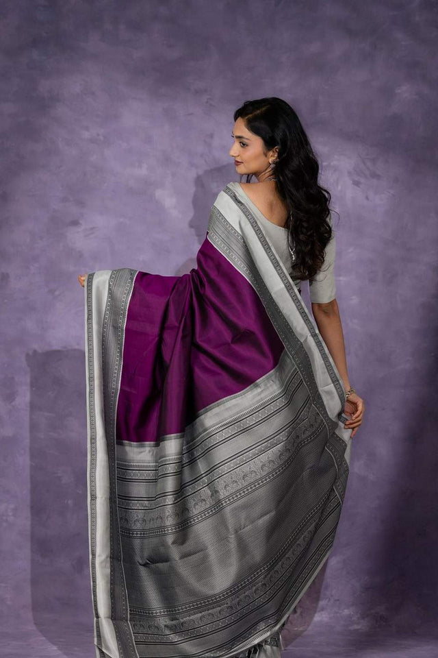 Purple Banarasi Woven Soft Silk Saree (50140)