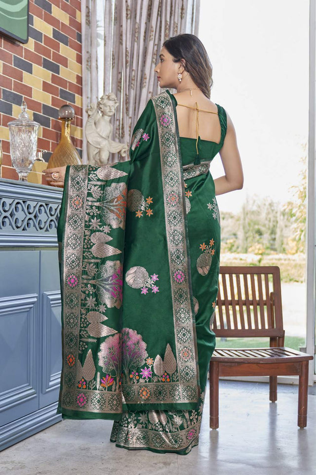 Green Banarasi Woven Soft Silk Saree (50144)