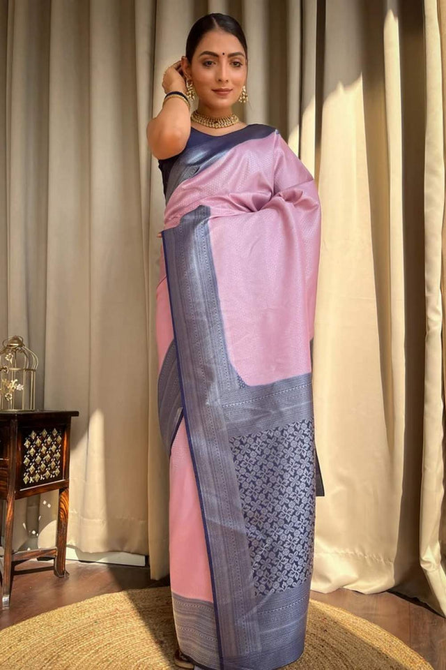 Pink Banarasi Woven Soft Silk Saree (50146_1)