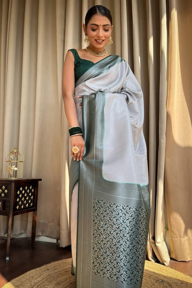 Grey Banarasi Woven Soft Silk Saree (50146_3)
