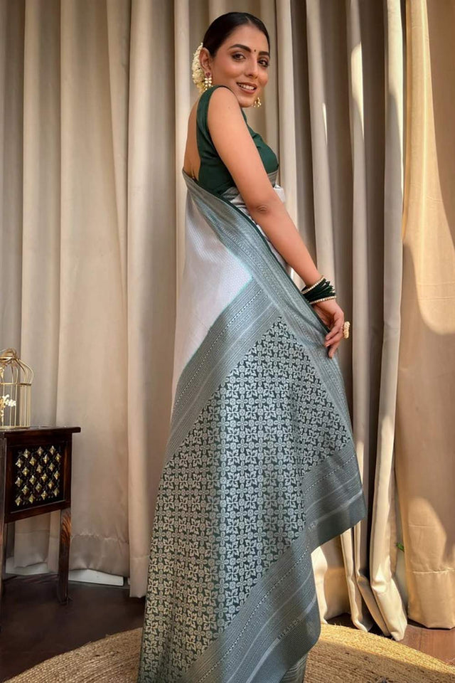 Grey Banarasi Woven Soft Silk Saree (50146_3)