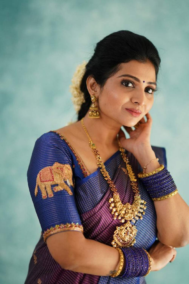 Purple Banarasi Woven Soft Silk Saree (50149)