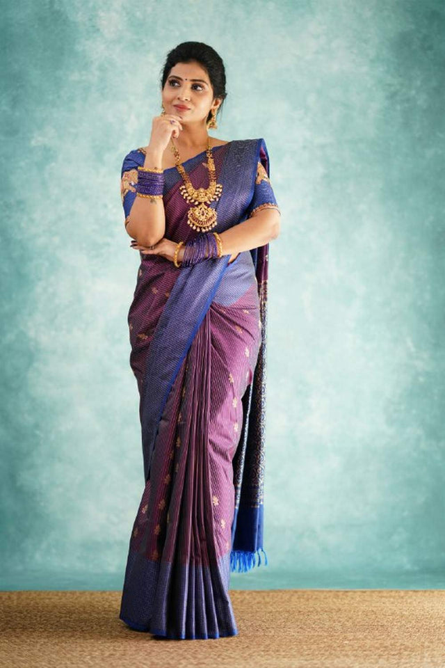 Purple Banarasi Woven Soft Silk Saree (50149)