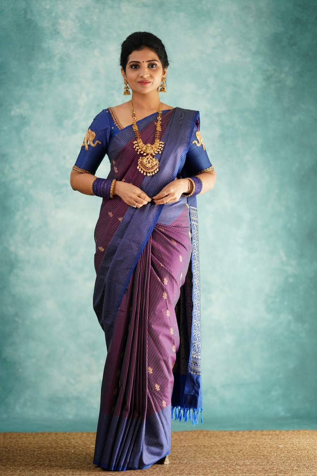 Purple Banarasi Woven Soft Silk Saree (50149)