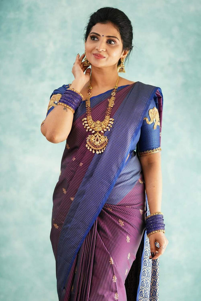 Purple Banarasi Woven Soft Silk Saree (50149)