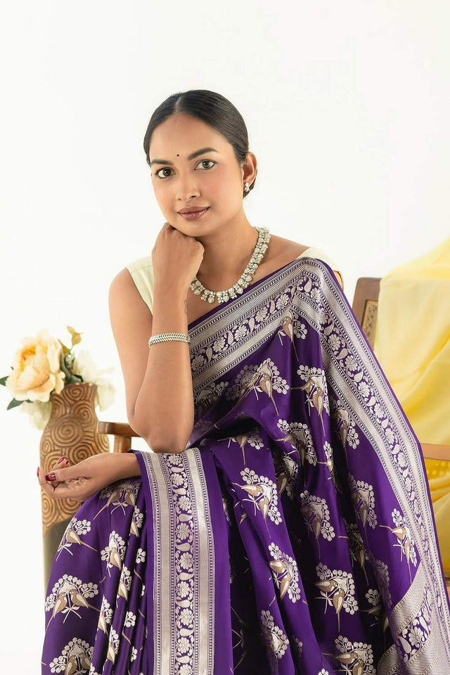 Purple Banarasi Woven Soft Silk Saree (50164)
