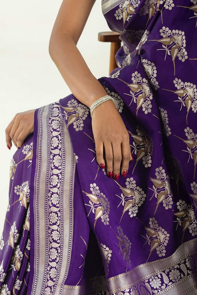 Purple Banarasi Woven Soft Silk Saree (50164)