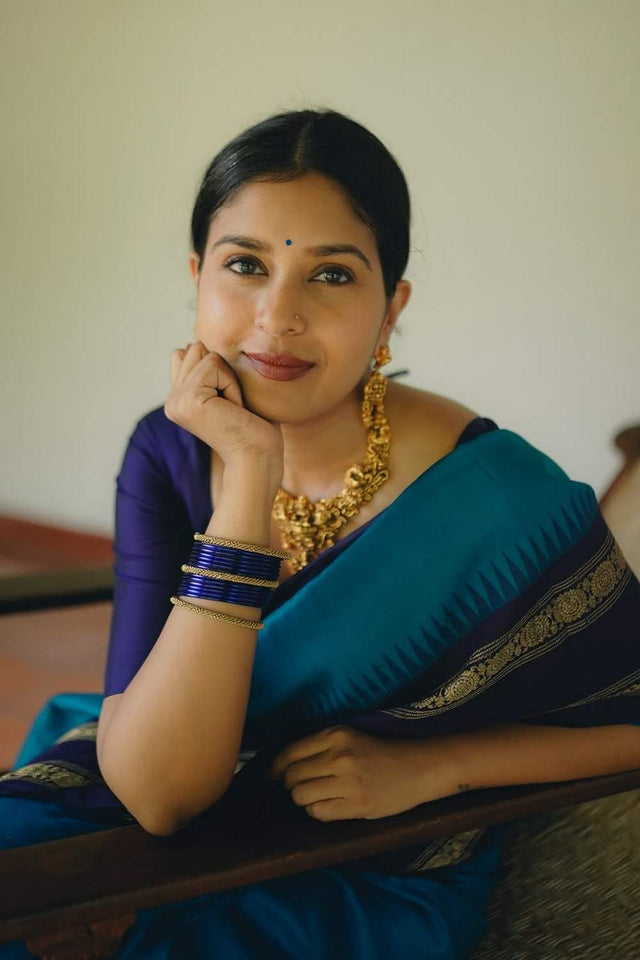 Blue Banarasi Woven Soft Silk Saree (50166)