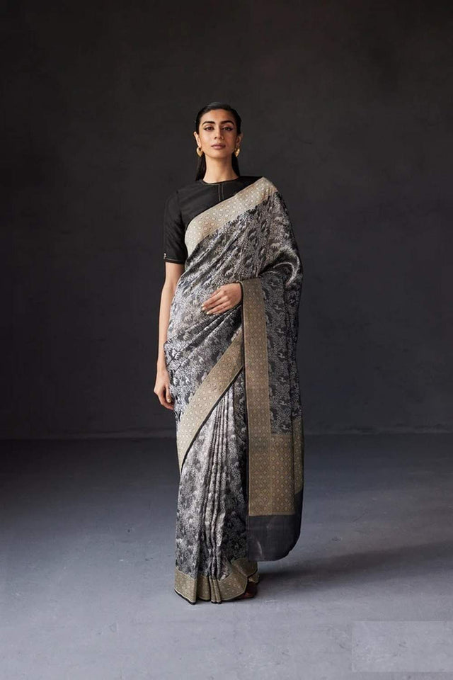 Grey Banarasi Woven Soft Silk Saree (50167)