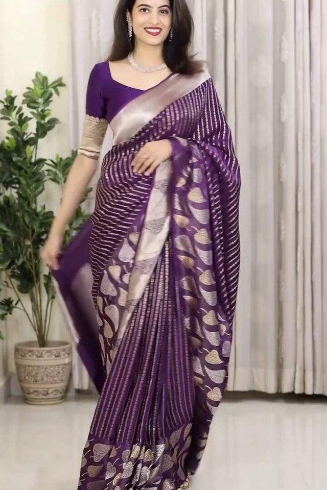 Purple Banarasi Woven Soft Silk Saree (50170)