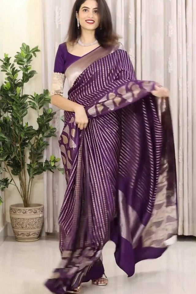 Purple Banarasi Woven Soft Silk Saree (50170)