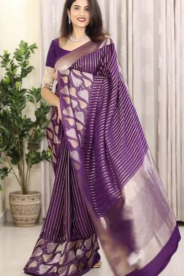 Purple Banarasi Woven Soft Silk Saree (50170)