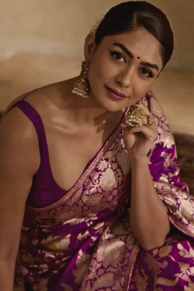Purple Banarasi Woven Soft Silk Saree (50176)